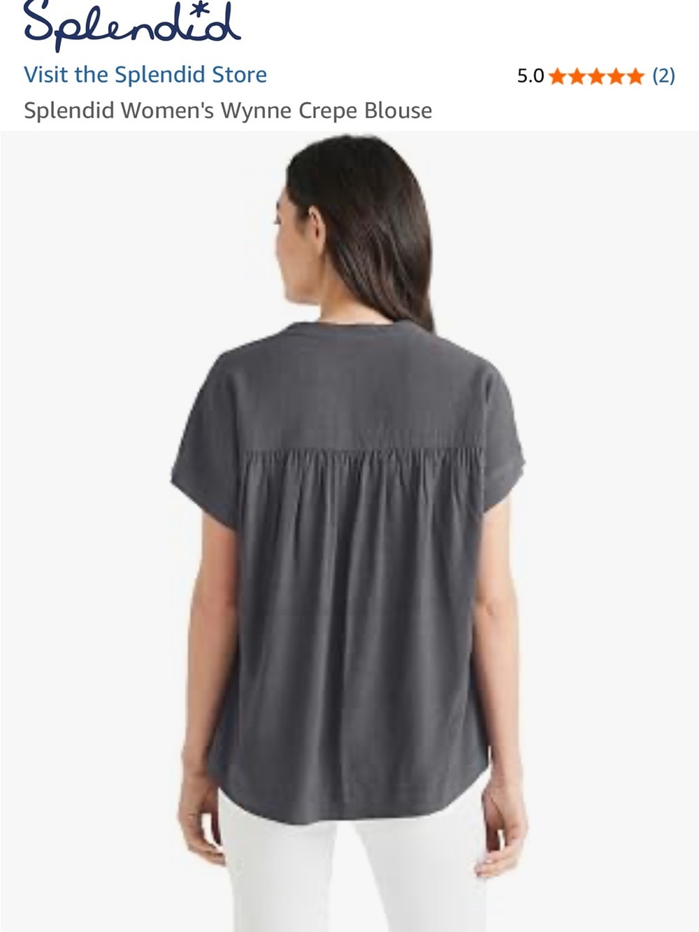 $128 Splendid Lead Gray Wynne Crepe Viscose Linen
Split V-Neck Blouse Size Large - Picture 2 of 9